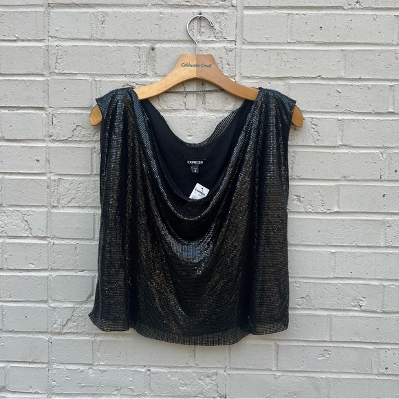 NWT Express black shiny chain mail top - Picture 1 of 10